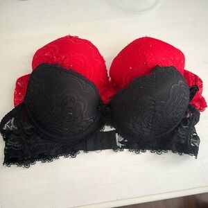 Elegant Lace Push-Up Bra Set - Red & Black